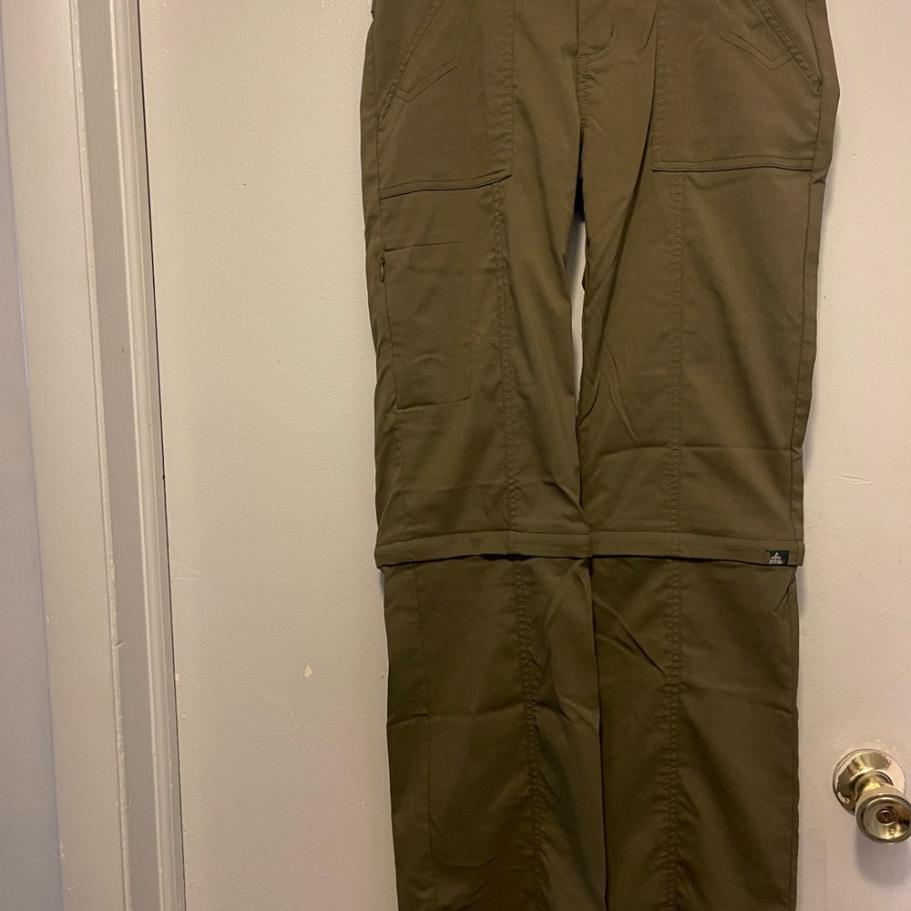 Prana khaki (olive) Green Pants size 4 convertible zipper to remove bottom
